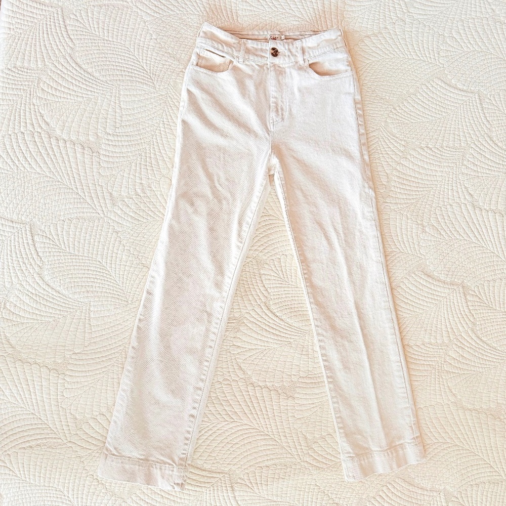 Faherty Women's 28 Organic Cotton Straight Leg Cream Colored Trouser Style Jeans